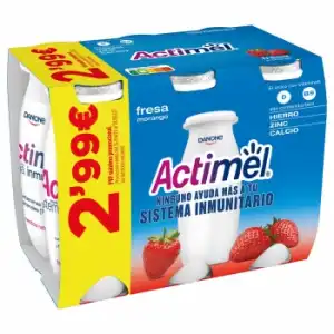 Leche fermentada líquida con fresa Danone - Actimel pack de 6 unidades de 100 g.