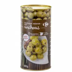 Aceitunas verdes rellenas de anchoa Carrefour 600 g.