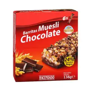 Barritas de cereales muesli Hacendado con chocolate Caja 0.138 kg