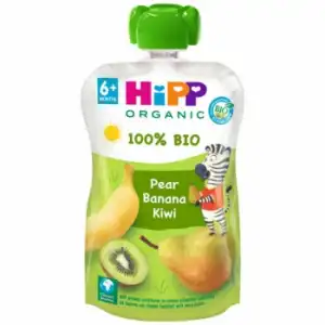 Bolsita de pera, plátano y kiwi desde 6 meses ecológica Hipp sin gluten 100 g.