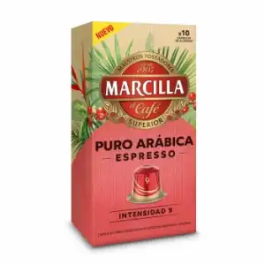 Café puro arábica espresso en cápsulas Marcilla compatible con Nespresso 10 unidades de 5,2 g.