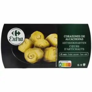 Corazones de alcachofa Extra Carrefour pack de 2 unidades de 100 g.