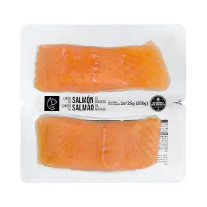 Lomos de salmón sin piel y sin espinas Hacendado congelado Paquete 0.25 kg