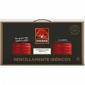 Maletín de Jamón de Cebo Ibérico 50% Raza Ibérico en lonchas Navidul 12 sobres de 75 g