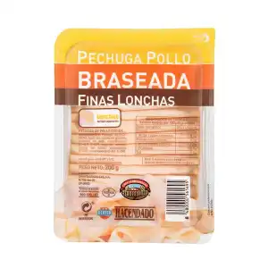 Pechuga de pollo braseada Hacendado finas lonchas Paquete 0.2 kg