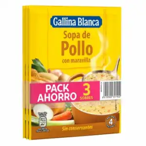 Sopa de pollo con Maravilla Gallina Blanca pack de 3 sobres de 85 g.