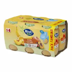 Tarrito de frutas variadas desde 4 meses Hero Baby sin gluten pack de 6 unidades de 190 g.