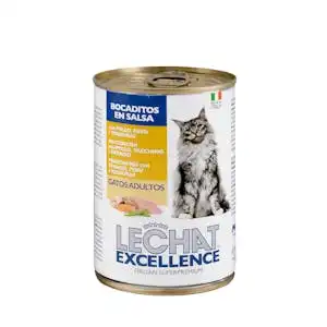 Bocaditos en salsa gato adulto Lechat Excellence con pollo, pavo y verduras Bote 0.4 kg