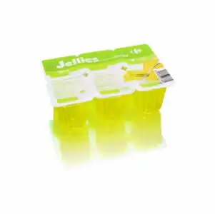 Gelatina sabor limón Jellies Carrefour sin gluten pack de 6 unidades de 100 g.