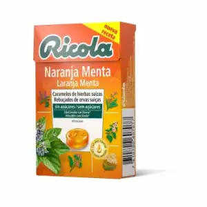 Caramelo sabor naranja y menta sin azúcar Ricola 50 g.