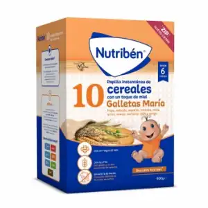 Papilla infantil desde 6 meses 10 cereales con un toque de miel galletas María Nutribén sin aceite de palma 600 g.