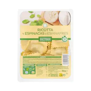 Ravioli fresco requesón y espinacas Hacendado Bandeja 0.25 kg