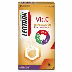 Vitamina C triple acción para tus defensas sabor naranja Leotron sin gluten sin lactosa 36 ud.