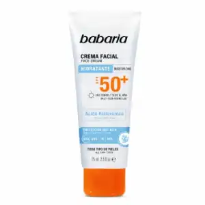 Crema solar facial hidratante ácido hialurónico SPF50+ Babaria 75 ml.