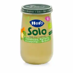 Tarrito de calabaza, patata, guisante y brócoli desde 6 meses ecológico Hero Baby sin gluten 190 g.