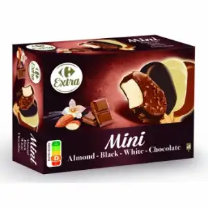 Mini bombón helado de almendras, negro, blanco y chocolate Extra Carrefour 8 ud.