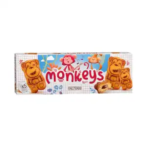 Bizcochitos Monkeys Hacendado rellenos de crema de cacao Caja 0.15 kg