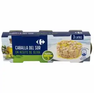 Caballa del sur en aceite de oliva Carrefour pack de 3 latas de 52 g.