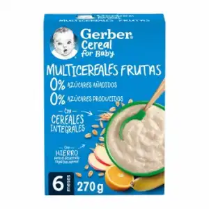 Papilla infantil desde 6 meses multicereal frutas sin azúcar añadido Gerber 270 g.