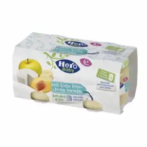 Petit queso fresco y frutas variadas desde 6 meses Hero Baby sin gluten sin aceite de palma pack de 2 unidades de 80 g.