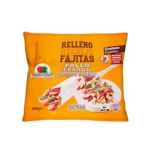 Relleno fajitas pollo, pimientos y cebolla Hacendado ultracongelado Paquete 0.3 kg