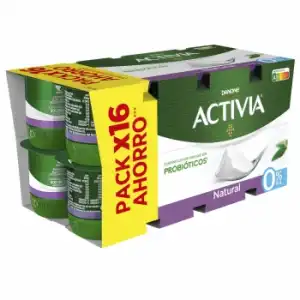 Bífidus desnatado natural Danone Activia pack de 16 unidades de 120 g.