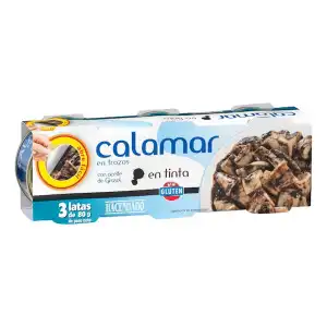 Calamar en tinta Hacendado 3 latas X 0.059 kg