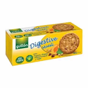 Galletas muesli con avena, pasas, albaricoque y soja Digestive Gullón 365 g.