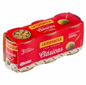 Aceitunas verdes rellenas de anchoa La Española sin gluten 3 pack de 50 g.