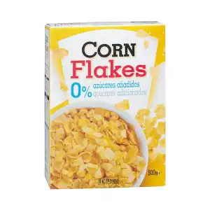 Cereales copos de maíz Corn Flakes Hacendado 0% azúcares añadidos Caja 0.5 kg