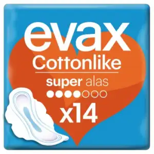 Compresas super con alas Cottonlike Evax 14 ud.