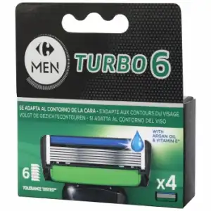 Recambios maquinilla Turbo 6 Carrefour Men 4 ud.