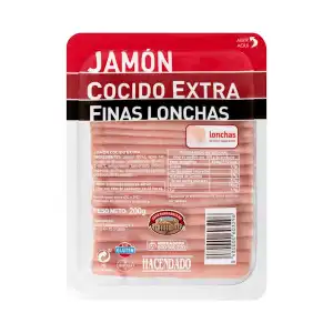 Jamón cocido extra Hacendado finas lonchas Paquete 0.2 kg