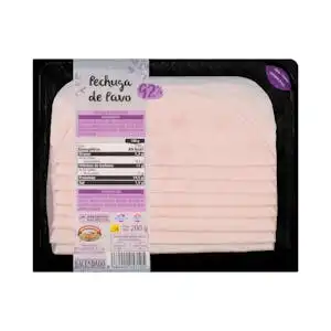 Pechuga de pavo 92% lonchas Paquete 0.2 kg