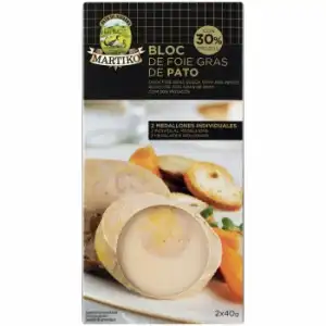 Foie gras de pato con trozos Martiko sin gluten sin lactosa pack de 2 unidades de 40 g.