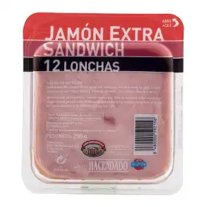 Jamón cocido extra sándwich Hacendado lonchas Paquete 0.25 kg