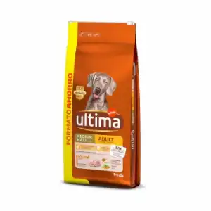 Pienso de pollo, arroz y cereales para perro adulto Medium Maxi Ultima Dog 18 Kg.