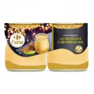 Postre de crema inglesa con manzana caramelizada Carrefour Extra sin gluten pack de 2 unidades de 135 g.