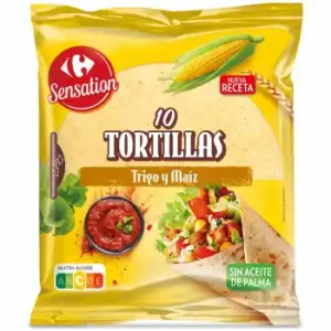 Tortillas de trigo y maíz Carrefour Sensation sin aceite de palma 10 ud.