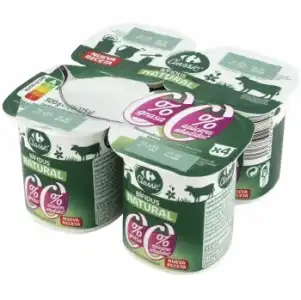 Bífidus desnatado natural sin azúcar añadido Carrefour Classic' pack de 4 unidades de 125 g.