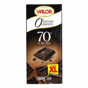 Chocolate negro 70% sin azúcar añadido Valor sin gluten 180 g.