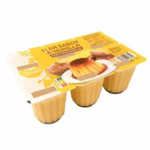 Flan sabor vainilla con caramelo Carrefour sin gluten pack de 6 unidades de 100 g.