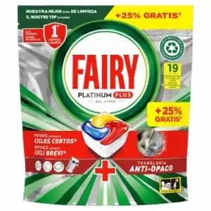 Lavavajillas a máquina platinum plus pastillas todo en uno Fairy 15 ud.