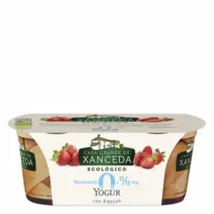 Yogur desnatado con fresas ecológico Casa Grande de Xanceda pack de 2 unidades de 125 g.