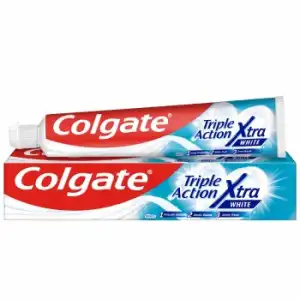 Dentífrico anticaries y dientes blancos Triple Action Extra White Colgate 75 ml.