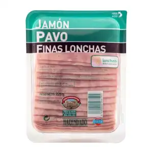 Jamón de pavo Hacendado finas lonchas Paquete 0.225 kg