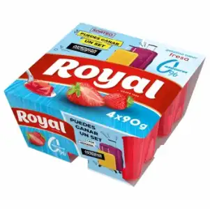 Gelatina sabor fresa sin azúcar Royal sin gluten pack de 4 unidades de 90 g.