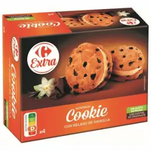 Sandwich cookie con helado de vainilla Extra Carrefour sin aceite de palma 4 ud.