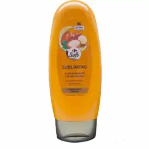 Acondicionador sublimante con aceite de argán & macadamia para cabello seco o dañado Carrefour Soft 300 ml.