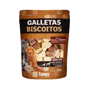 Snack galletas perro adulto con pollo y ternera Compy razas medianas y grandes Paquete 0.7 kg